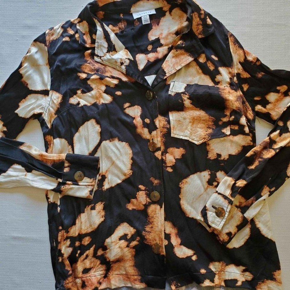 Women's Topshop Size 6 Button Down Blouse Bleach Dyed Long Sleeve